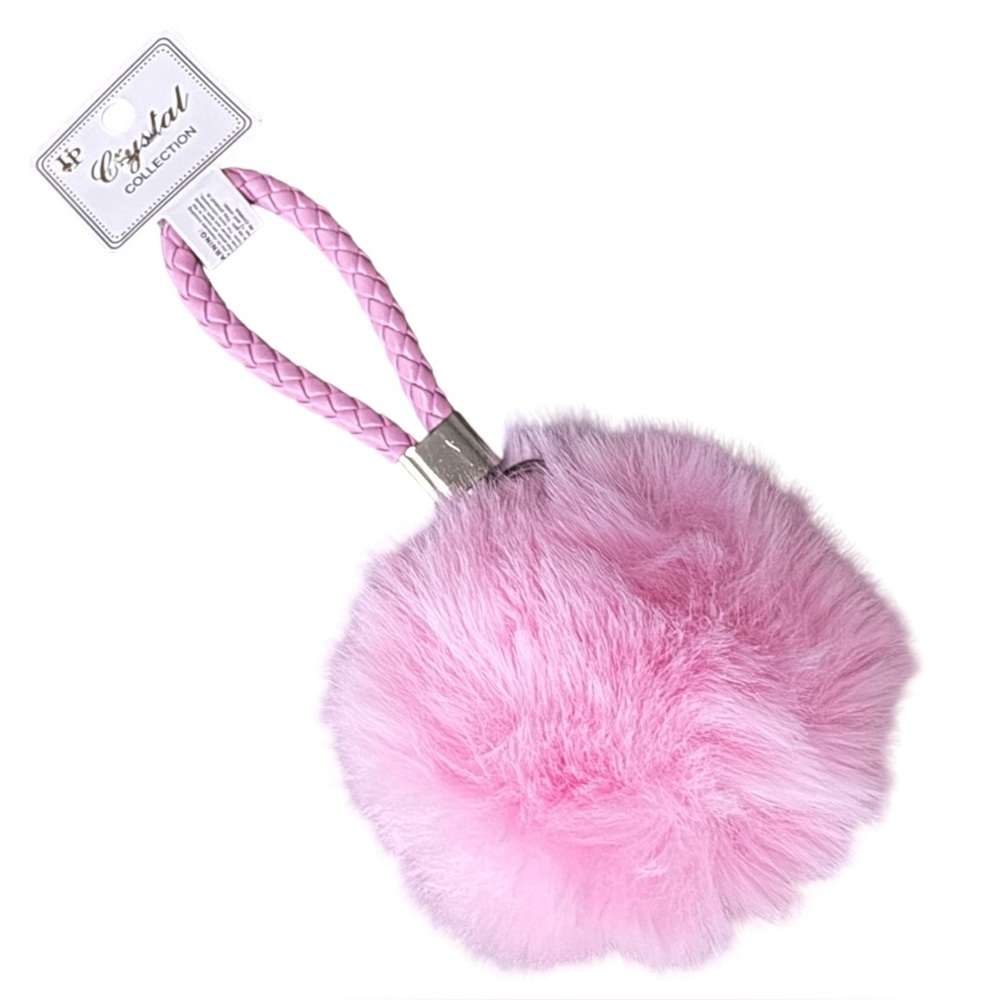 Light Pink Faux Fur Pom Pom Keychain Braided Strap Pastel NWT 3/$15✨